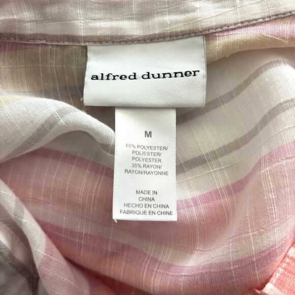 Alfred Dunner Pastel Stripe 3/4 Sleeve Button Down V Neck Woman's Blouse M #BD - Picture 5 of 6